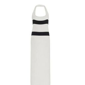 YAITTE Exclusive Ribbed Midi Halter Dress in White & Black NWT Size Small